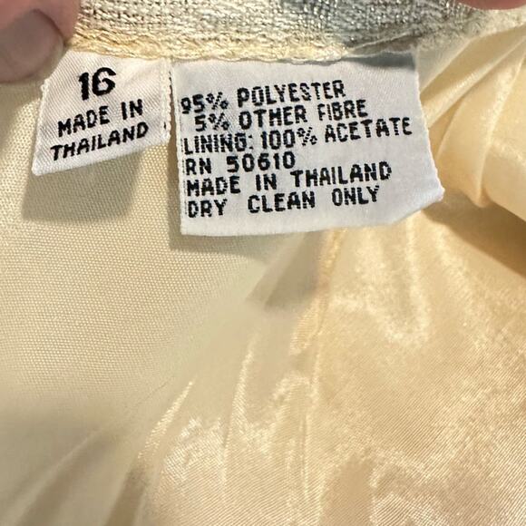 Vintage 80's Albert Nipon Skirt Suit Set Double Breasted Cream Gold Size 16 - Picture 8 of 8